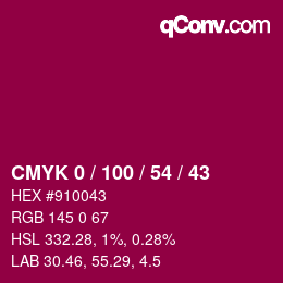 カラーコード: CMYK 0 / 100 / 54 / 43 | qconv.com
