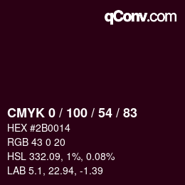 Color code: CMYK 0 / 100 / 54 / 83 | qconv.com
