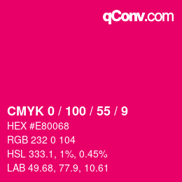 カラーコード: CMYK 0 / 100 / 55 / 9 | qconv.com