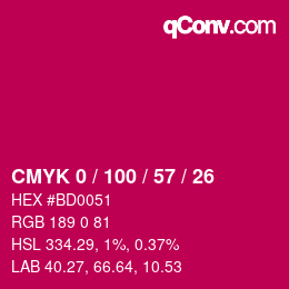 Color code: CMYK 0 / 100 / 57 / 26 | qconv.com