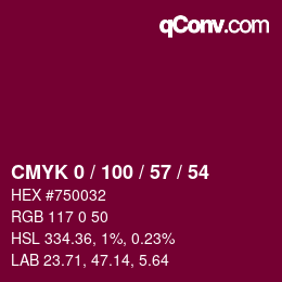 颜色代码: CMYK 0 / 100 / 57 / 54 | qconv.com