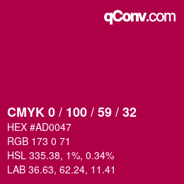 Farbcode: CMYK 0 / 100 / 59 / 32 | qconv.com