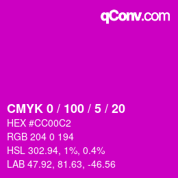 颜色代码: CMYK 0 / 100 / 5 / 20 | qconv.com