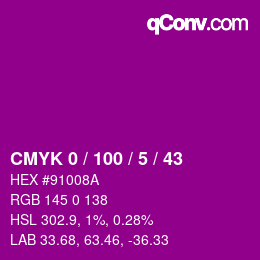 Color code: CMYK 0 / 100 / 5 / 43 | qconv.com