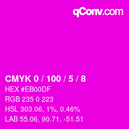 颜色代码: CMYK 0 / 100 / 5 / 8 | qconv.com