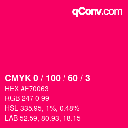 カラーコード: CMYK 0 / 100 / 60 / 3 | qconv.com