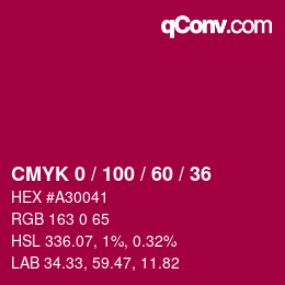 颜色代码: CMYK 0 / 100 / 60 / 36 | qconv.com