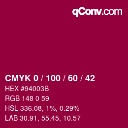 カラーコード: CMYK 0 / 100 / 60 / 42 | qconv.com