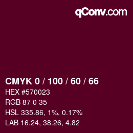 颜色代码: CMYK 0 / 100 / 60 / 66 | qconv.com