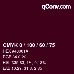 颜色代码: CMYK 0 / 100 / 60 / 75 | qconv.com