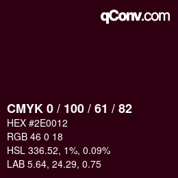 Code couleur: CMYK 0 / 100 / 61 / 82 | qconv.com