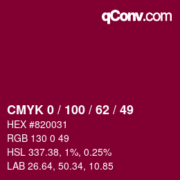 Color code: CMYK 0 / 100 / 62 / 49 | qconv.com
