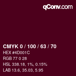 颜色代码: CMYK 0 / 100 / 63 / 70 | qconv.com