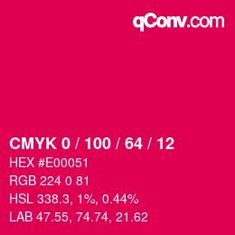 Code couleur: CMYK 0 / 100 / 64 / 12 | qconv.com