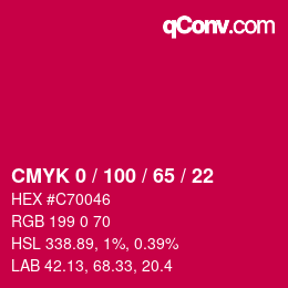 カラーコード: CMYK 0 / 100 / 65 / 22 | qconv.com