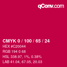 颜色代码: CMYK 0 / 100 / 65 / 24 | qconv.com
