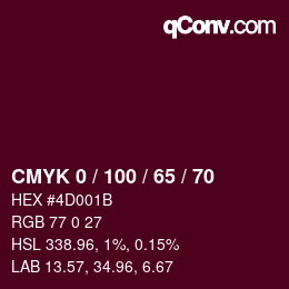 颜色代码: CMYK 0 / 100 / 65 / 70 | qconv.com
