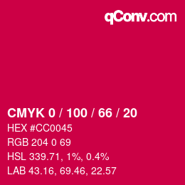 Color code: CMYK 0 / 100 / 66 / 20 | qconv.com