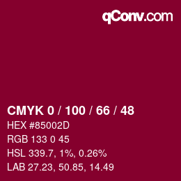 Color code: CMYK 0 / 100 / 66 / 48 | qconv.com
