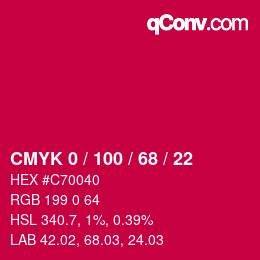 颜色代码: CMYK 0 / 100 / 68 / 22 | qconv.com