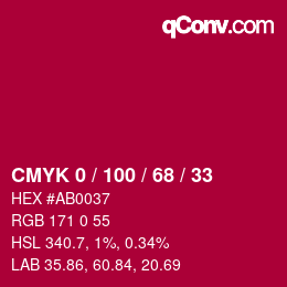 颜色代码: CMYK 0 / 100 / 68 / 33 | qconv.com