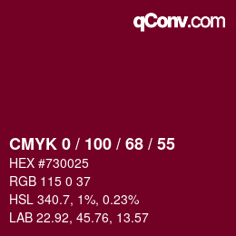 颜色代码: CMYK 0 / 100 / 68 / 55 | qconv.com