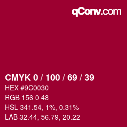 Color code: CMYK 0 / 100 / 69 / 39 | qconv.com