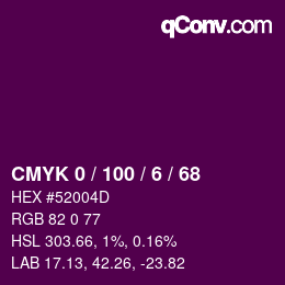 Color code: CMYK 0 / 100 / 6 / 68 | qconv.com