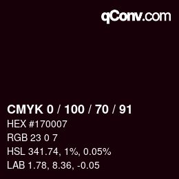 颜色代码: CMYK 0 / 100 / 70 / 91 | qconv.com