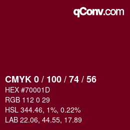 Color code: CMYK 0 / 100 / 74 / 56 | qconv.com