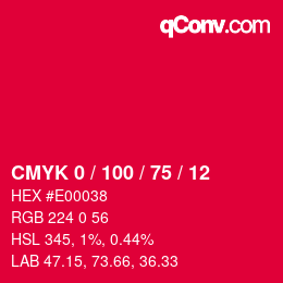 Código de color: CMYK 0 / 100 / 75 / 12 | qconv.com