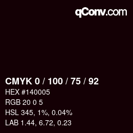 Farbcode: CMYK 0 / 100 / 75 / 92 | qconv.com