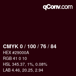 颜色代码: CMYK 0 / 100 / 76 / 84 | qconv.com