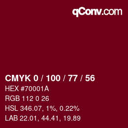 Color code: CMYK 0 / 100 / 77 / 56 | qconv.com