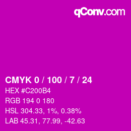 カラーコード: CMYK 0 / 100 / 7 / 24 | qconv.com