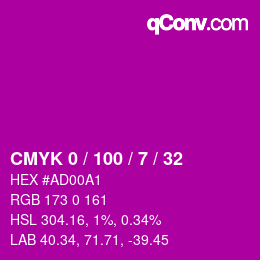 カラーコード: CMYK 0 / 100 / 7 / 32 | qconv.com