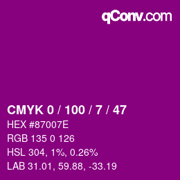 カラーコード: CMYK 0 / 100 / 7 / 47 | qconv.com