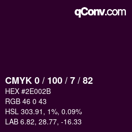 Code couleur: CMYK 0 / 100 / 7 / 82 | qconv.com