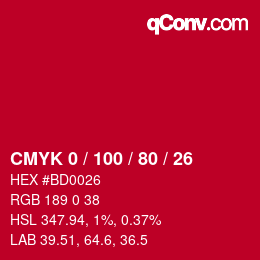 Color code: CMYK 0 / 100 / 80 / 26 | qconv.com