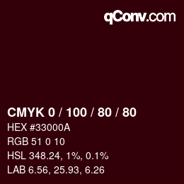 颜色代码: CMYK 0 / 100 / 80 / 80 | qconv.com