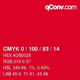 颜色代码: CMYK 0 / 100 / 83 / 14 | qconv.com