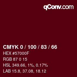 颜色代码: CMYK 0 / 100 / 83 / 66 | qconv.com