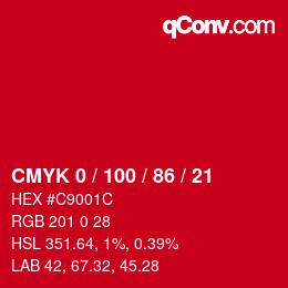 Color code: CMYK 0 / 100 / 86 / 21 | qconv.com