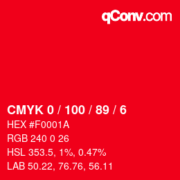 Color code: CMYK 0 / 100 / 89 / 6 | qconv.com