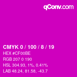 カラーコード: CMYK 0 / 100 / 8 / 19 | qconv.com