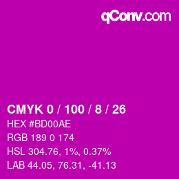 カラーコード: CMYK 0 / 100 / 8 / 26 | qconv.com