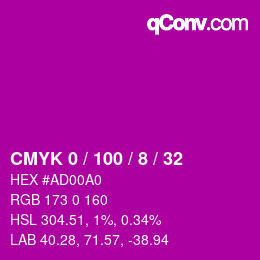 カラーコード: CMYK 0 / 100 / 8 / 32 | qconv.com