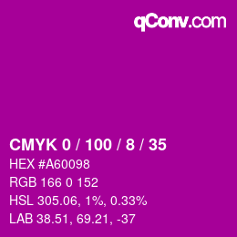 Farbcode: CMYK 0 / 100 / 8 / 35 | qconv.com