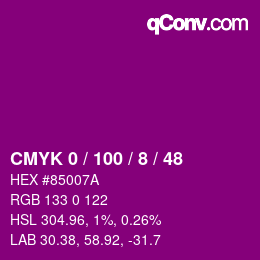 カラーコード: CMYK 0 / 100 / 8 / 48 | qconv.com