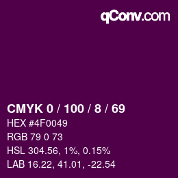 Color code: CMYK 0 / 100 / 8 / 69 | qconv.com